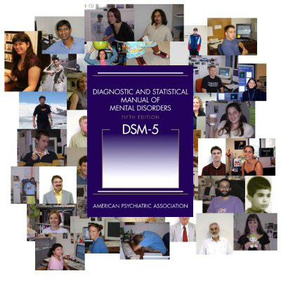 collage of people and DSM5 book